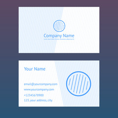 Business card in flat style. Modern vector template in white and blue colors. Minimalistic creative design with line pattern.