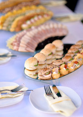 variety catering food on a table, food decoration, party concept, delicatessen
