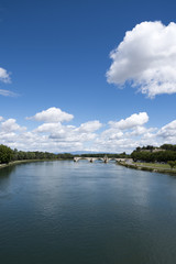 Pont d'Avignon, Rhone river, Palace of Popes - Palais des Papes - in Avignon, France, UNESCO World Heritage Site