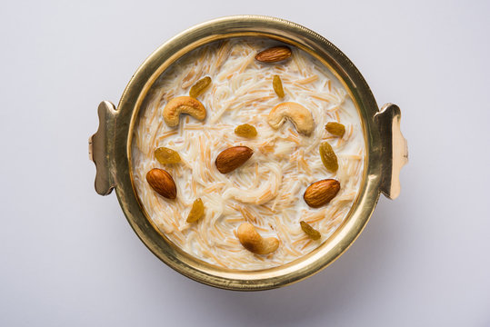 Most famous Indian sweet pudding Kheer or semiya khir in a bowl.Selective focus