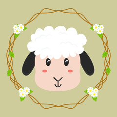 sheep vector, with floral wreath background