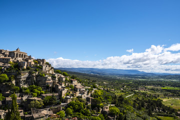 View on Gordes, a small typical town in Provence, France. Beautiful village, with view on roof and landscape