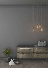 Fototapeta premium Mock up black wall interior background, 3d render