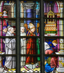 Stained Glass - Bishop and Priests in the Church of St Gummarus