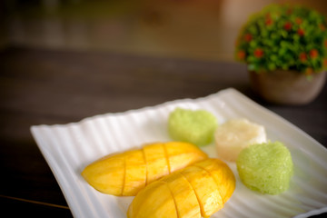 Thai style tropical dessert,mango with sticky rice.