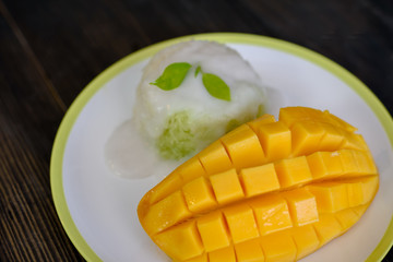 Thai style tropical dessert,mango with sticky rice.