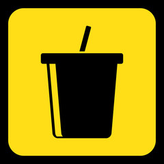 yellow, black sign - cold drink with straw icon