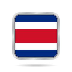 Flag of Costa Rica. Metallic gray square button.