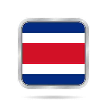 Flag of Costa Rica. Metallic gray square button.