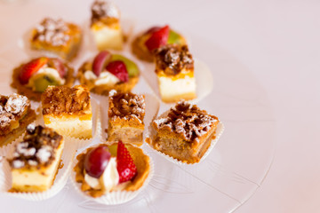 Closeup of various cales on a white background