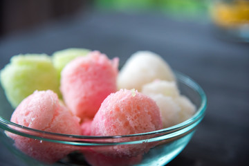 steamed cup cake or Thai rice flour muffin (Thai desert)