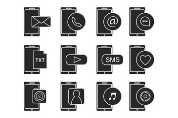 Vector set of isolated phone icons for decoration, website and apps on the white background. Concept of simple logos and preview for smartphone interface.