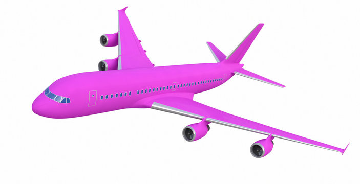 White Four-engine Plane,Airplane Isolated On White Background, Jet - 3d Model, Rendering
