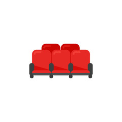 Row of cinema theater red chairs in flat style. Vector icon.