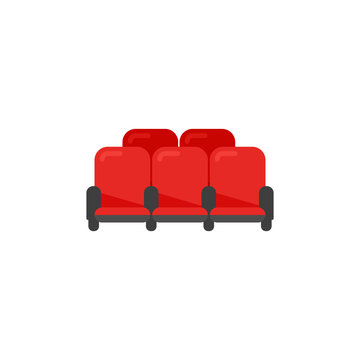 Row of cinema theater red chairs in flat style. Vector icon.