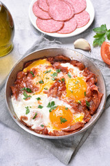 Breakfast with fried eggs and bacon