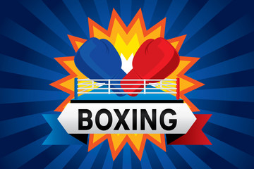 Boxing badge design with gloves and boxing ring.