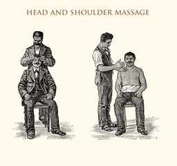 Fototapeta na wymiar Head and shoulder massage, vintage illustration
