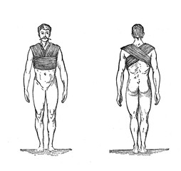 Shoulder compress application technique, vintage illustration