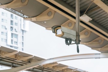 Security camera - CCTV in trains station.