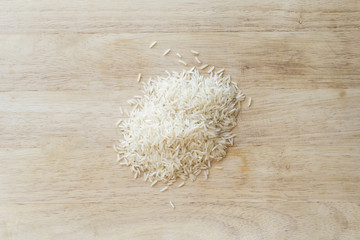 Basmati rice on the wooden table