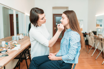 Female make up artist work with woman face