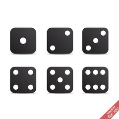 Six black dice cubes