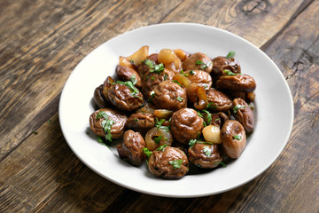 Cooked mushrooms on plate