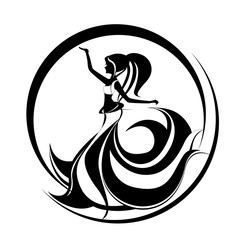 Beautiful girl dancing belly dance. Oriental dancing logo. Abstract illustration of long haired woman dancing show exotic dance.