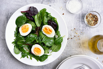 Green salad with leaves and eggs