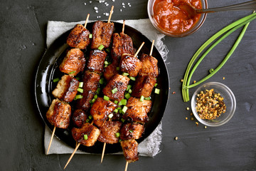 Bbq meat on wooden skewers