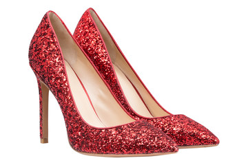 women  red shoes with glitter