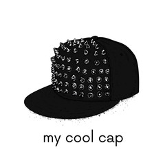 Stylish cap with spikes. Vector illustration for a postcard or a poster. Clothes and accessories. Fashion & Style.