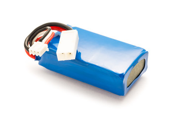 blue package of rechargeable batteries on white background