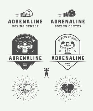 Boxing and martial arts logo badges and labels in vintage style. Vector illustration