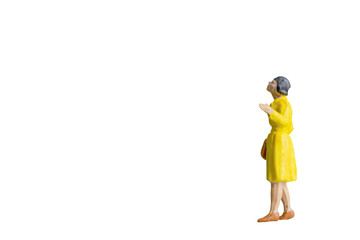 Miniature people isolated on white background