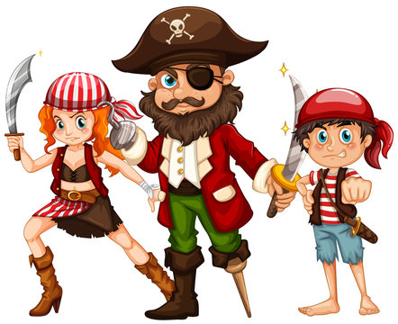 Pirate and two crews with weapons