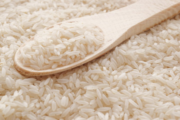 Rice on spoon close up