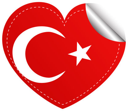 Sticker design for Turkey flag in heart shape