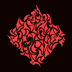 Red on black edgy background with spiky waves. Vector abstract banner. Middle ages elements.