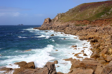 Fototapeta na wymiar Rough Seas On the Coast (Near Lands End, West Cornwall)