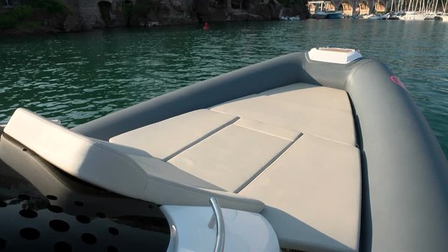 Sunbathing area at the bow of a maxi rib.