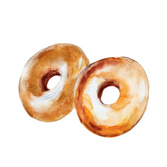 The donuts with glaze isolated on white background, watercolor illustration set in hand drawn style.