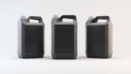 Black plastic canister for machine oil. 3d render