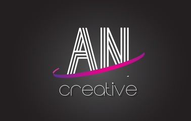 AN A N Letter Logo with Lines Design And Purple Swoosh.