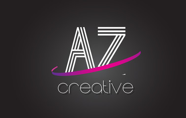 AZ A Z Letter Logo with Lines Design And Purple Swoosh.