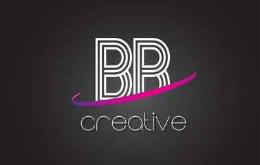Fototapeta na wymiar BB B B Letter Logo with Lines Design And Purple Swoosh.