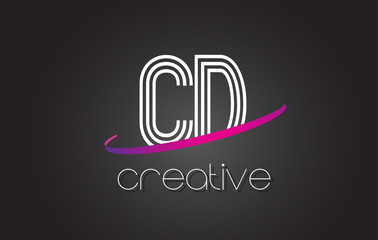 CD C D Letter Logo with Lines Design And Purple Swoosh.