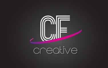 CF C F Letter Logo with Lines Design And Purple Swoosh.