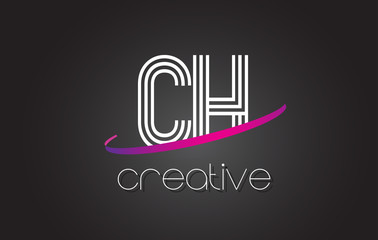 Fototapeta na wymiar CH C H Letter Logo with Lines Design And Purple Swoosh.